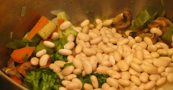 Vegetables with almost-sprouted beans